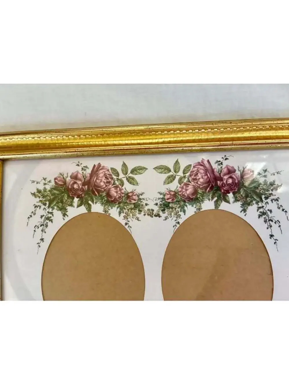Lovely vintage Gold Ornate Double Oval Photo Frame with rose highlights